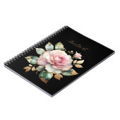 水彩色エレガントピンクローズブラックノートブック ノートブック (左側)