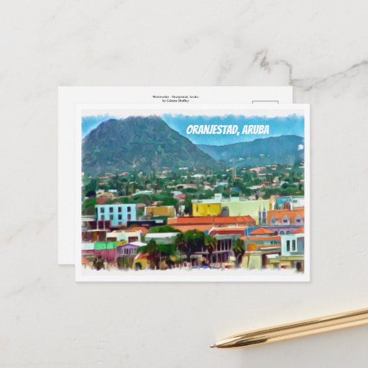 水彩色オランジスタッド、アルバ ポストカード (正面/裏面インサイチュ)