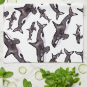 水彩色オルカ キッチンタオル (折り畳み)