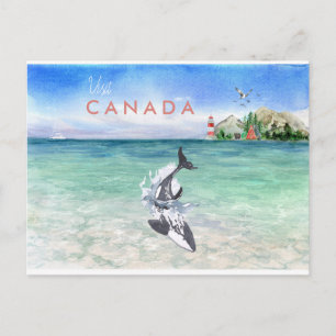 水彩色オルカ   Vintage Travel Canadaポストカード ポストカード
