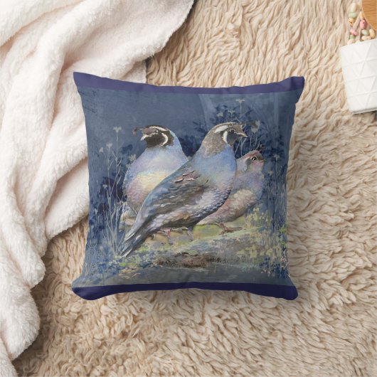 水彩色カリフォルニアのウズラの鳥のブルース クッション (ブランケット)