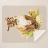 水彩色クーガーキッテンマウンテンライオン野生動物 シェルパブランケット (正面(横))