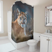 水彩色クーガーマウンテンライオンキャットアニマル シャワーカーテン (インサイチュ)