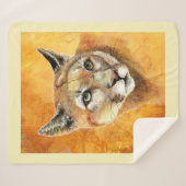 水彩色クーガーマウンテンライオンキャットワイルドライフ シェルパブランケット (正面(横))