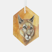 水彩色クーガーマウンテンライオン野生動物 ガラスオーナメント (正面左)