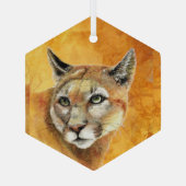 水彩色クーガーマウンテンライオン野生動物 ガラスオーナメント (裏面)