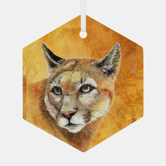 水彩色クーガーマウンテンライオン野生動物 ガラスオーナメント (裏面)