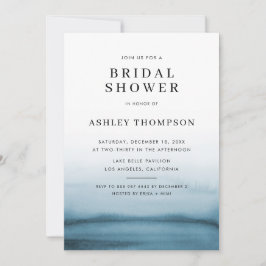 水彩色グラデーションネイビーブルーモダンブライダルシャワー 招待状