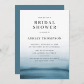 水彩色グラデーションネイビーブルーモダンブライダルシャワー 招待状 (正面/裏面)
