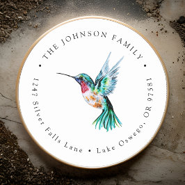 水彩色コリブリ宛先ラベル ラウンドシール