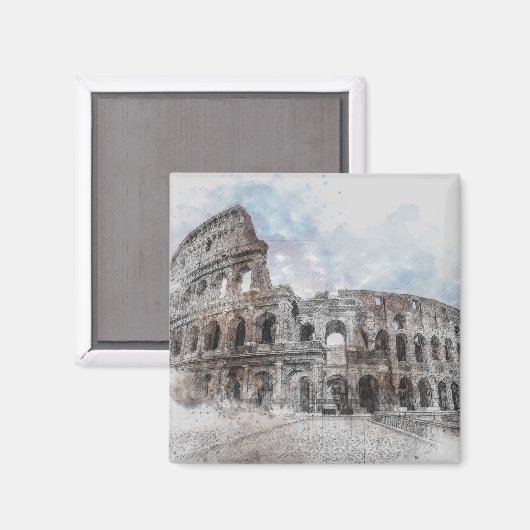 水彩色コロッセウムマグネット – ローマイタリアヴィンテージ マグネット (正面/裏面)