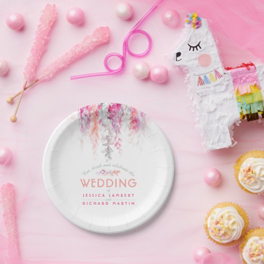 水彩色コーラルオレンジピンクカスタムウェディングプレート ペーパープレート (パーティー)