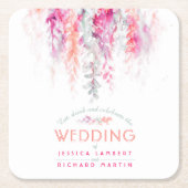 水彩色コーラルオレンジピンクカスタムウェディング スクエアペーパーコースター (正面)