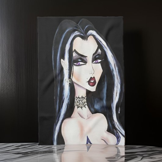 水彩色ゴシック魔女ハロウィーン キッチンタオル