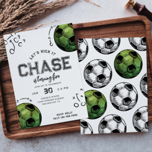 水彩色サッカー誕生日招待状 招待状