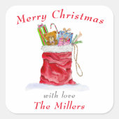 水彩色サンタズ抱き枕クリスマス スクエアシール (正面)