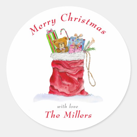 水彩色サンタズ抱き枕クリスマス ラウンドシール (正面)