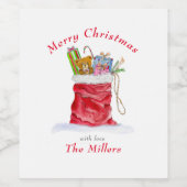 水彩色サンタズ抱き枕クリスマス ワインラベル (シングルラベル)