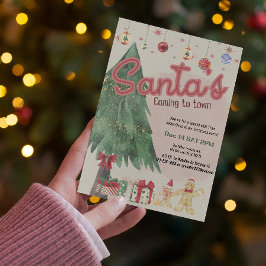 水彩色サンタ・レトロ・ホリデー・パーティーへの招待 招待状