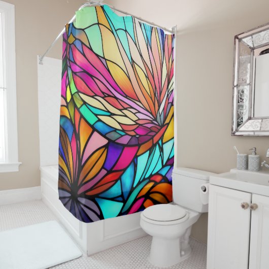 水彩色ステンドグラススタイル抽象芸術幾何学模様 シャワーカーテン (インサイチュ)