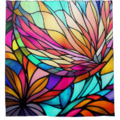 水彩色ステンドグラススタイル抽象芸術幾何学模様 シャワーカーテン (正面)