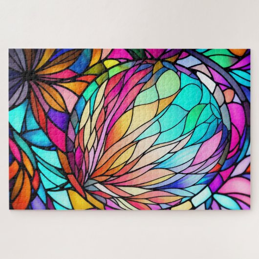 水彩色ステンドグラススタイル抽象芸術幾何学模様 ジグソーパズル (横)