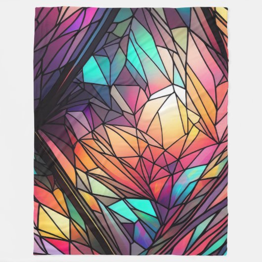 水彩色ステンドグラススタイル抽象芸術幾何学模様 フリースブランケット (正面)