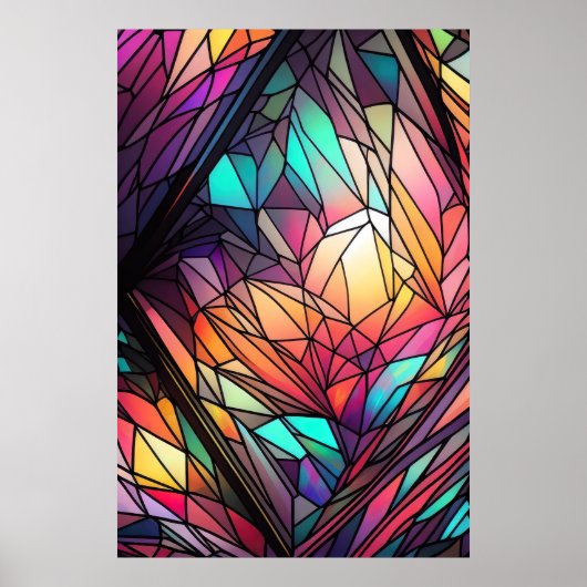 水彩色ステンドグラススタイル抽象芸術幾何学模様 ポスター (正面)