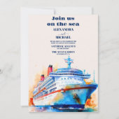 水彩色トロピックスシースケープビーチクルーズ結婚ズ 招待状 (正面)