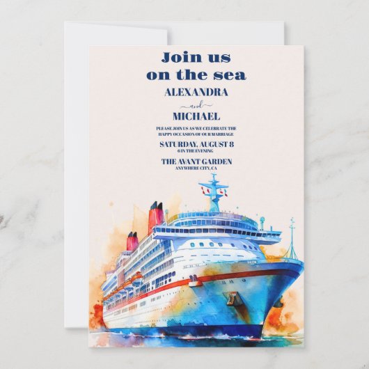 水彩色トロピックスシースケープビーチクルーズ結婚ズ 招待状 (正面)