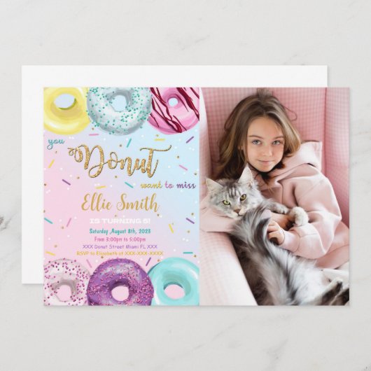 水彩色ドーナツフォト招待状 招待状 (正面/裏面)