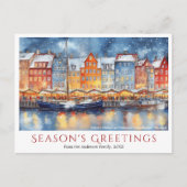 水彩色ニャブコペンハーゲンクリスマストラベル シーズンポストカード (正面)