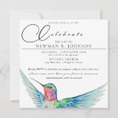 水彩色ハチドリの生命のお祝い 招待状 (裏面)