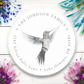 水彩色ハミングバードの返送先住所ラベル ラウンドシール