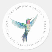 水彩色ハミングバードの返送先住所ラベル ラウンドシール (正面)