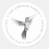 水彩色ハミングバードの返送先住所ラベル ラウンドシール (正面)