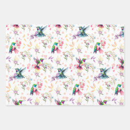 水彩色ハミングバード＆ワイルドフラワー ラッピングペーパーシート