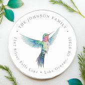水彩色ハummingbird 返送先住所ラベル ラウンドシール