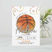 水彩色バスケットボールパーティの招待状 招待状 (スタンド正面)