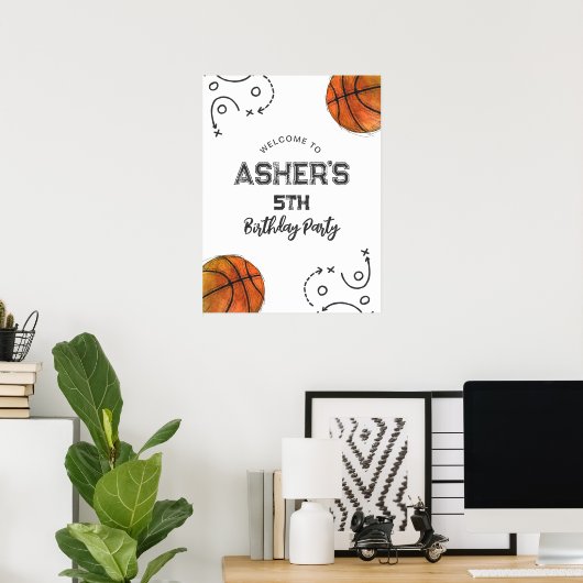 水彩色バスケットボール誕生日ウェルカムポスター ポスター (ホームオフィス)
