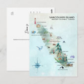 水彩色バンクーバーアイランドマップアート ポストカード (正面/裏面)