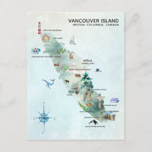 水彩色バンクーバーアイランドマップアート ポストカード
