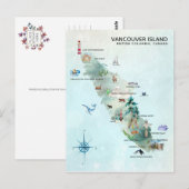 水彩色バンクーバーアイランドマップアート ポストカード (正面/裏面)