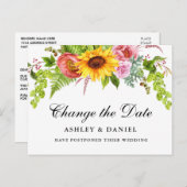 水彩色ヒマワリフローラの日付変更 ポストカード (正面/裏面)