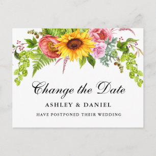 水彩色ヒマワリフローラの日付変更 ポストカード