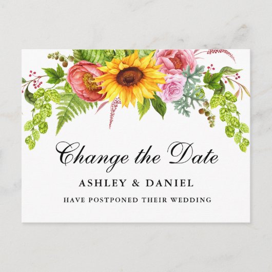 水彩色ヒマワリフローラの日付変更 ポストカード (正面)