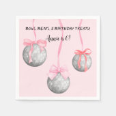 水彩色ピンクボウリボン銀色ディスコボール スタンダードカクテルナプキン (正面)