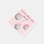 水彩色ピンクボウリボン銀色ディスコボール スタンダードカクテルナプキン (角)