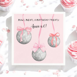 水彩色ピンクボウリボン銀色ディスコボール スタンダードカクテルナプキン