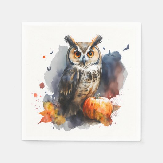 水彩色フクロウのハロウィン スタンダードカクテルナプキン (正面)